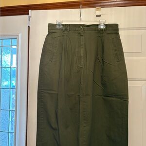 Talbots Olive Green Maxi Skirt with Front Pleats